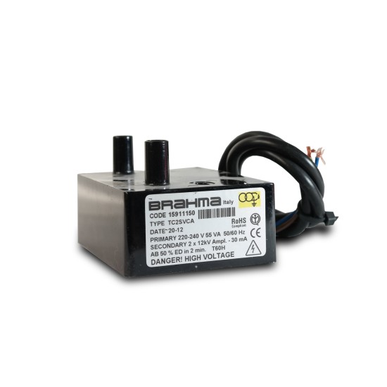 Brahma Kod 15911150 TC2SVCA Çift Çıkışlı 2X12KV %50 30 MA Elektronik Ateşleme Transformatörü 220V Alttan Çıkış